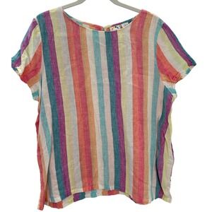 C&C California Rainbow Striped 100% Linen Short Sleeve Top Shirt Sz XL
